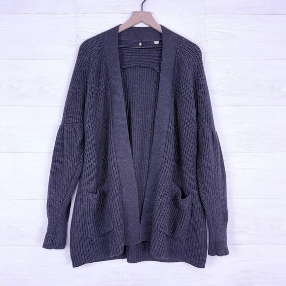 Anthropologie Knitted & Knotted Long Cardigan M Gray Wool Blend Cozy Chunky Fall - Picture 1 of 16